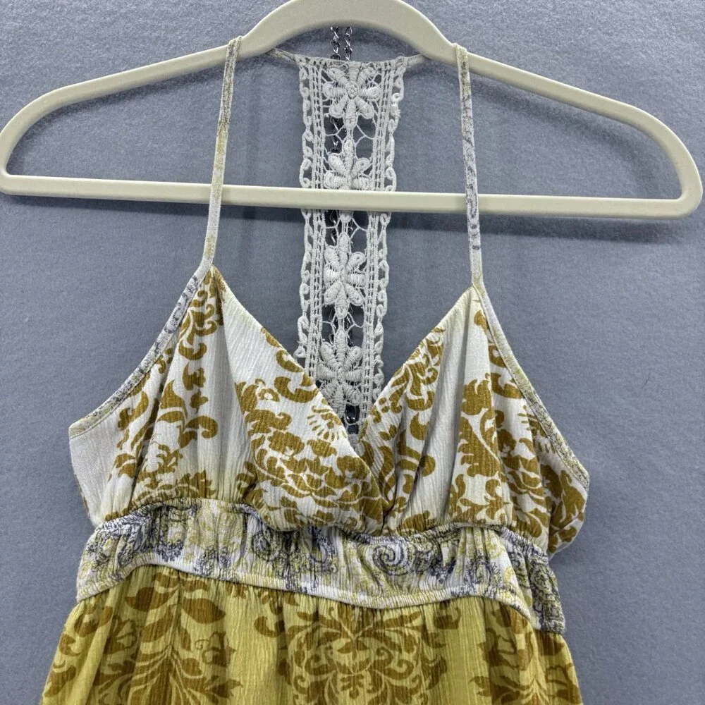 Y2K Vintage Self Esteem Yellow Ombré Halter Tank Crochet Detail Boho SZ Medium - Picture 2 of 10